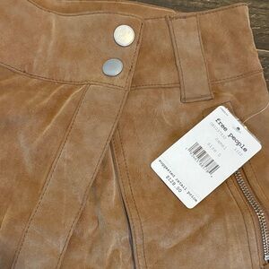 Free People Brown Leather Skirt with Button Accents
